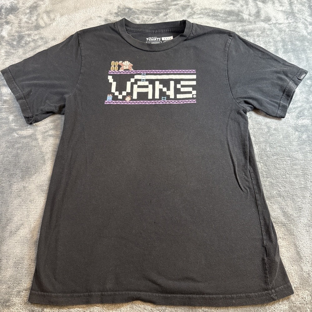 Vans Nintendo Donkey Kong T Shirt Boys Large Black Retro Gaming Skateboard Tee